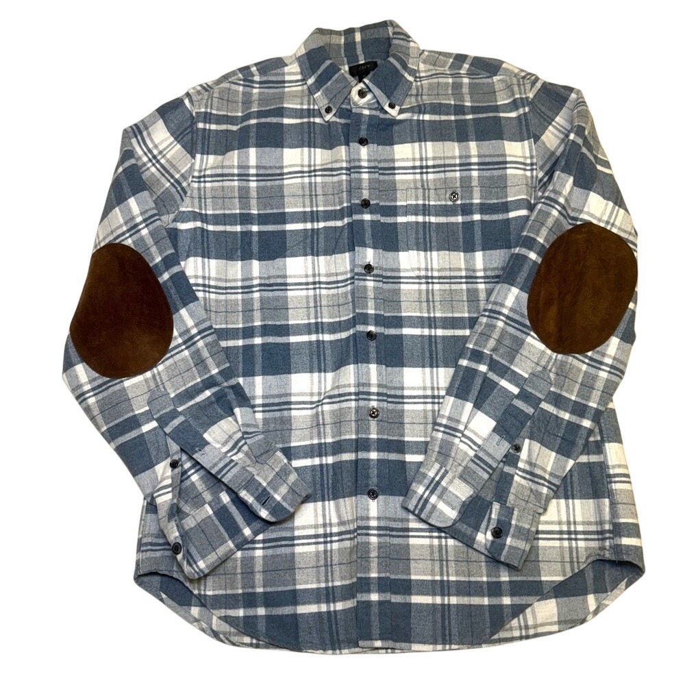 J. Crew plaid‎ flannel with elbow patches size medium